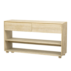 English Elm TREXM Elegant Console Table with Drawers and Shelf, Solid Wood Legs, Sleek No-Handle Design for Entryway Natural Wood Wash N715P233434D
