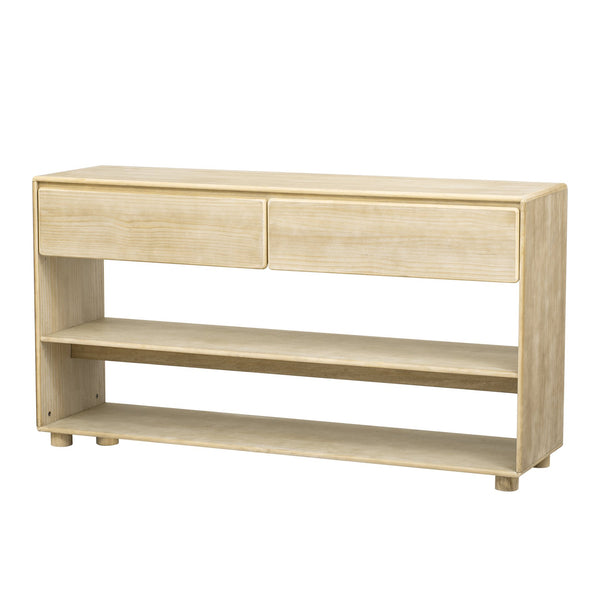 English Elm TREXM Elegant Console Table with Drawers and Shelf, Solid Wood Legs, Sleek No-Handle Design for Entryway Natural Wood Wash N715P233434D