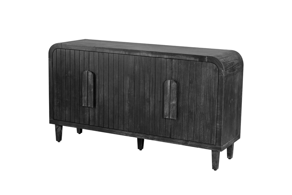 English Elm 59'' Farmhouse Curved Vintage Storage Sideboard with Vertical Bar Doors, 4-Door Cabinet & Adjustable Shelves Antique Black W1445P214050