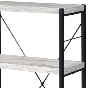 English Elm Jurgen Industrial Antique White & Black Bookshelf – 4 Faux Concrete Shelves, Metal Frame, Freestanding B2726P287312