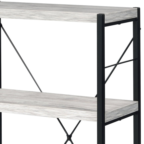 English Elm Jurgen Industrial Antique White & Black Bookshelf – 4 Faux Concrete Shelves, Metal Frame, Freestanding B2726P287312