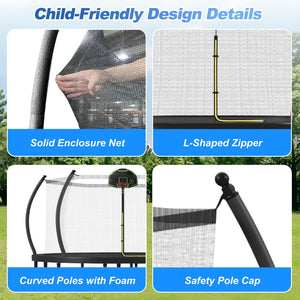 English Elm 12ft Round Outdoor Trampoline Galvanized Steel Frame Safety Net Basketball Hoop N739P283173B