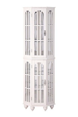 English Elm Corner Curio Cabinet with 6 Shelves, Tempered Glass Display, Built-In Lighting, Mirrored Back White W1693P216951