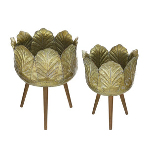 English Elm Set of 2 Distressed Zinc Planters with Tapered Fir Legs Vintage Industrial Style W2078P498308