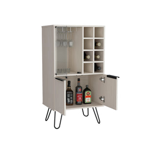 English Elm Aster Narrow 23" Double Door Bar Cabinet with 8-Bottle Wine Rack, 9 Stemware Slots, White Washed B200P235829