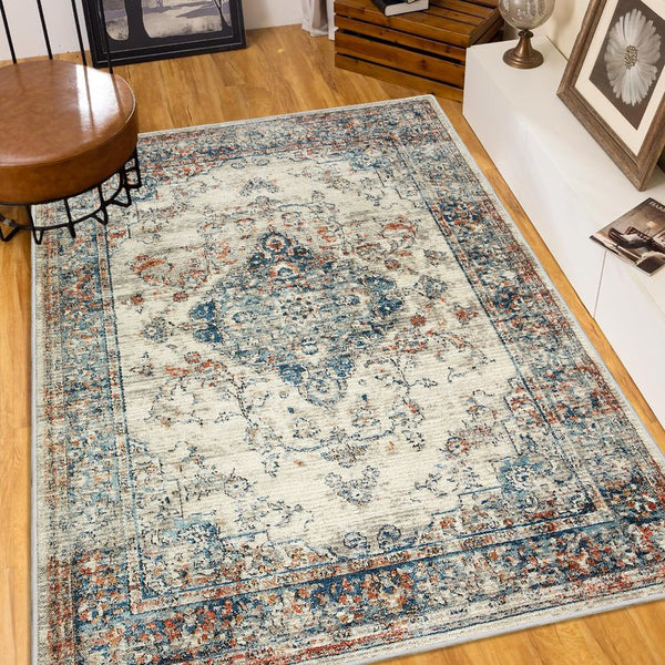 English Elm Area Rug 8X10 Vintage Bohemia Floral Design - Antique Blue Green Non-Slip Washable For Any Room W2907P265140
