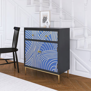English Elm Accent Modern Storage Cabinet with 2 Doors, 1 Drawer, Adjustable Shelf, MDF Black/Blue Finish — Versatile Decor Organizer W716P197967