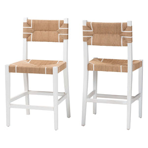 English Elm Modern Seagrass Woven Acacia Wood Dining Chair Set Bohemian Organic Style B2750P467773
