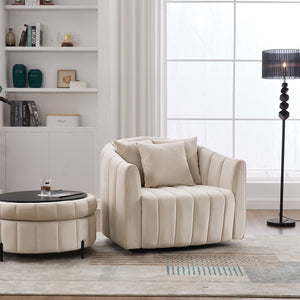English Elm 40.35"W Oversized 360° Swivel Barrel Chair & Ottoman Set - Velvet Pumpkin Club Chair With 3 Pillows W3118S00009