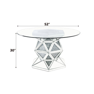 English Elm Noralie Mirrored & Faux Diamond Round Dining Table with 12mm Tempered Glass Top, Silver Elegance B2726S00289