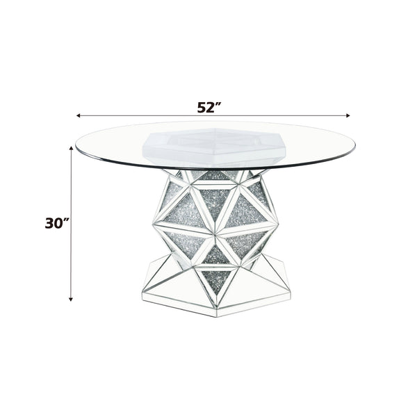 English Elm Noralie Mirrored & Faux Diamond Round Dining Table with 12mm Tempered Glass Top, Silver Elegance B2726S00289