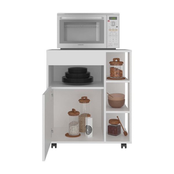English Elm White Microwave Stand with Open Shelves and Cabinet for Kitchen or Apartment B062P483753