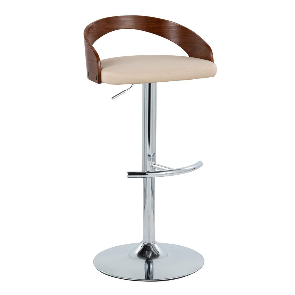 English Elm Adjustable Swivel Barstools with Chrome Base Walnut Accents Cream Upholstery Set of 3 B202S02033