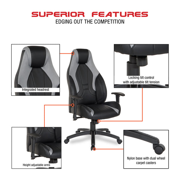 OSP Home Furnishings Commander Gaming Chair Grey