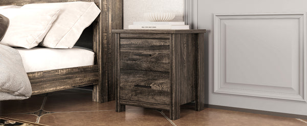 English Elm 4PCS Queen Bedroom Set with Storage Headboard & Built‑In Charging Station, 2 Nightstands, Dresser Antique Gray 54.25 L x 18.75 W x 9.25 H N733S307937A
