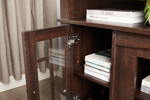 English Elm Contemporary TV Media Stand with 18" Electric Fireplace Insert, 65" TV Capacity, Brown, Ample Storage W2275S00043