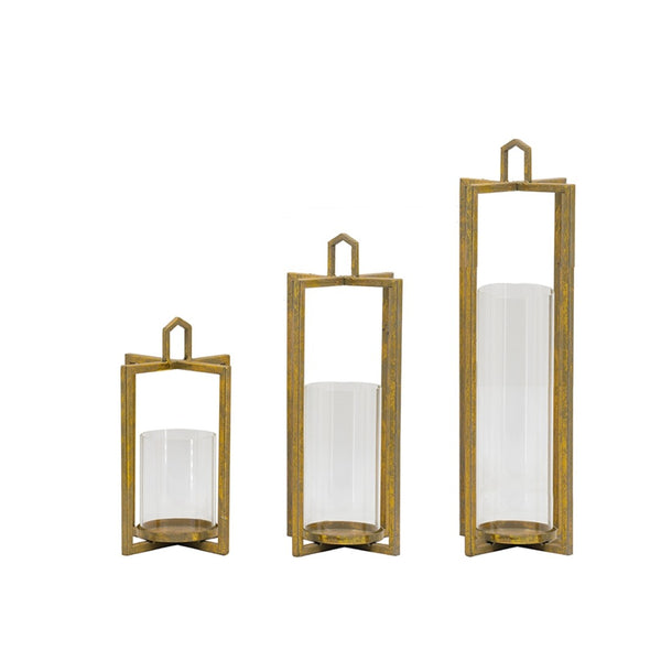 English Elm Set of 3 Graduated Iron Lanterns with Rustic Gold Finish for Glam Interiors W2078P481351