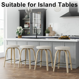 English Elm Swivel Backless Counter Stools Set of 2 with Fabric Seat Bentwood Legs Mid-century Modern Beige W3107P446979