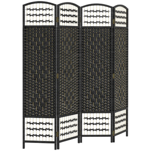 English Elm HOMCOM 4-Panel Reed Room Divider 5.5ft Folding Privacy Screen, Hand-Woven Freestanding Partition for Home Office Black W2225P229262