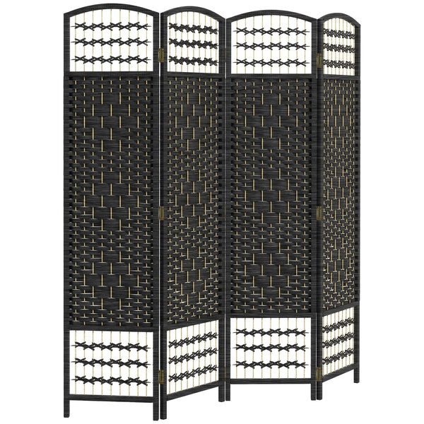 English Elm HOMCOM 4-Panel Reed Room Divider 5.5ft Folding Privacy Screen, Hand-Woven Freestanding Partition for Home Office Black W2225P229262