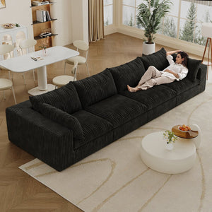 English Elm 157.6"Cloud Modular Sofa - Plush Black Corduroy, No Assembly, Versatile Deep Seating For Any Room W2824S00074