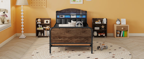English Elm Twin Solid Wood Platform Bed with Guardrail for Kids, Low-Profile Sturdy Pine Frame, Safe Sleep Solution Black 45.87 L x 17.72 W x 11.22 H W2593P337457
