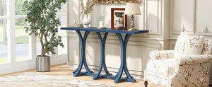 English Elm U-style Farmhouse Console Table Oak Veneer Top Curved Rubberwood Legs Entryway Navy Blue N711P295300V