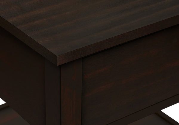 English Elm Accent Square Two-Tier Table with Grooved Top and Turned Legs, Compact Nightstand with Shelf, Brown Veneer Walnut 28 L x 25 W x 8 H B2710P219483