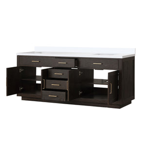 English Elm Brown Oak Double Bath Vanity 84" W X 22" D – Elegant Cultured Marble Top & Ample Storage Solutions B2731P257848