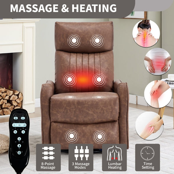 English Elm Beige Fabric Swivel Rocker Recliner with Massage Nodes and Lumbar Heat for Living Room Brown W1803P363426