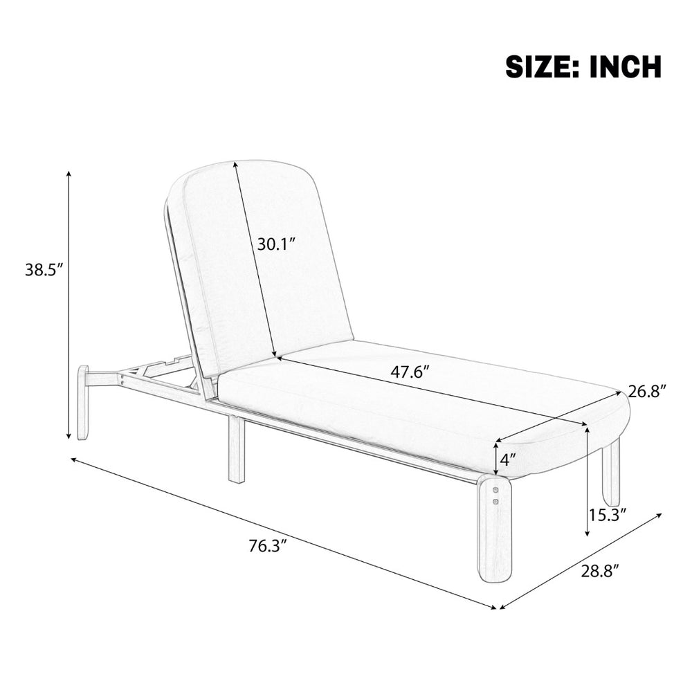 English Elm Outdoor Acacia Wood Chaise Lounge Reclining Patio Chair with Cushion for Poolside Brown N719P445623D