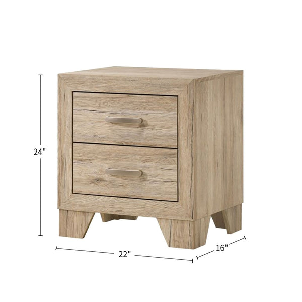 English Elm 2 Drawer Wood Nightstand with Tapered Legs and Natural Finish for Modern Bedrooms B016P256426