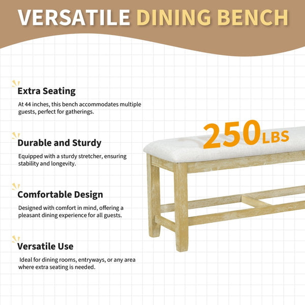 English Elm Topmax Farmhouse Extendable Pedestal Dining Set Seats Six with Ladder Back Chairs Natural+Beige N717S000060N