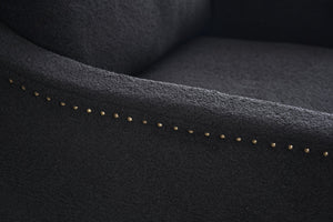 English Elm 011-Teddy Plush Swivel Accent Chair with High Back, Rivet Trim, 360° Rotation, Storage & Pockets Black W527P190836