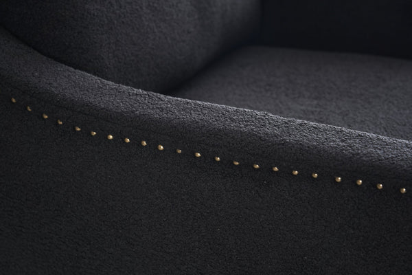 English Elm 011-Teddy Plush Swivel Accent Chair with High Back, Rivet Trim, 360° Rotation, Storage & Pockets Black W527P190836