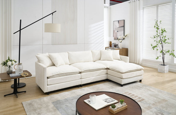 English Elm 108-inch Modular Chenille Sectional Sofa Deep Seated L Shape for Open Plan Living White W2795S00044