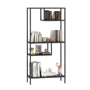 English Elm Modern Cube Storage Shelf with 4 Compartments, Metal Legs Freestanding Organizer for Living Room Home Office Decor and Display — 33W x 13D x 70H T2398P286673