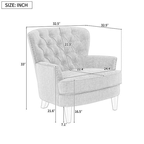 English Elm Christopher Knight Home® - Mirod Vintage Upholstered Lounge Chair with Tufted Back and Nailhead Trim, Solid Wood Legs, Cozy Comfort Light Blue N760P253374L