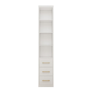 English Elm 15.75x85.04inch White Slim Tower Cabinet Four Shelves Three Drawers Bedroom Bath W5290P457931