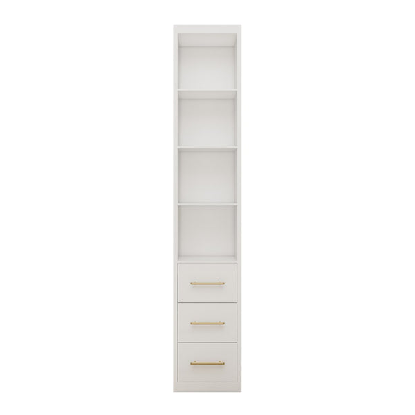 English Elm 15.75x85.04inch White Slim Tower Cabinet Four Shelves Three Drawers Bedroom Bath W5290P457931