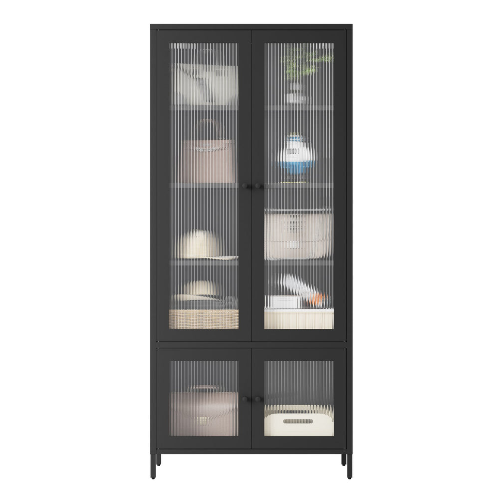 English Elm Large Metal Storage Cabinet with Fluted Tempered Glass Doors, 5-Shelf Steel Bookcase for Home Office W2378P176272
