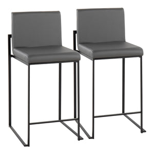 English Elm Fuji High Back Counter Stools - Set Of 2 In Black Steel & Grey Faux Leather For Modern Comfort B202P221952