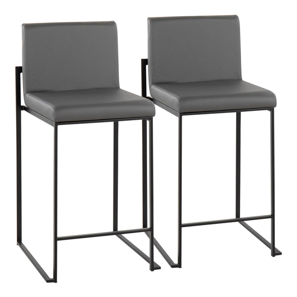 English Elm Fuji High Back Counter Stools - Set Of 2 In Black Steel & Grey Faux Leather For Modern Comfort B202P221952