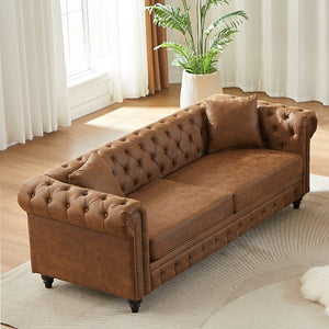 English Elm Fx Chesterfield Sofa Hand Tufted Tech Fabric Three Seat Living Room Couch Brown W1926S00107