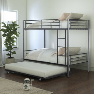 English Elm Contemporary Twin-Over-Twin Bunk Bed with Pull-Out Trundle and Built-In Ladder for Space-Saving Rooms Black 80 L x 15 W x 7 H B2741P350233