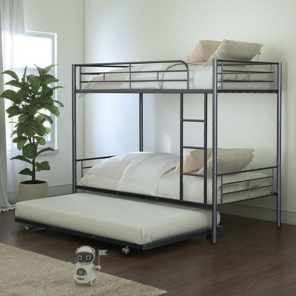 English Elm Contemporary Twin-Over-Twin Bunk Bed with Pull-Out Trundle and Built-In Ladder for Space-Saving Rooms Black 80 L x 15 W x 7 H B2741P350233