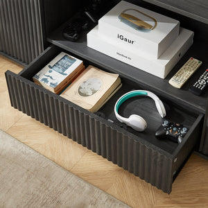 English Elm 64-Inch Wavy Tv Stand - Modern Rounded Cabinet With Push-To-Open Doors For Stylish Storage Solutions W1162P309020