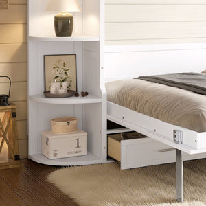 English Elm Queen Murphy Wall Bed with Side Cabinets Open Shelving and Drawers for Studio Rooms White W1580S00452