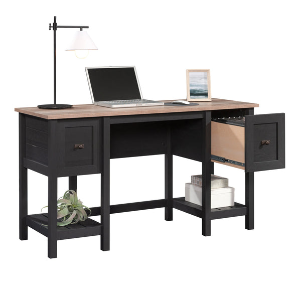 English Elm Desk, Modern Farmhouse Black Finish With Durable Engineered Wood, Storage Drawers & Easy Assembly B356P402712