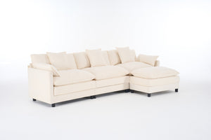 English Elm 108" L-shaped Chenille Cloud Sectional Deep Seat Sofa with Ottoman for Living Rooms Beige W3244S00003